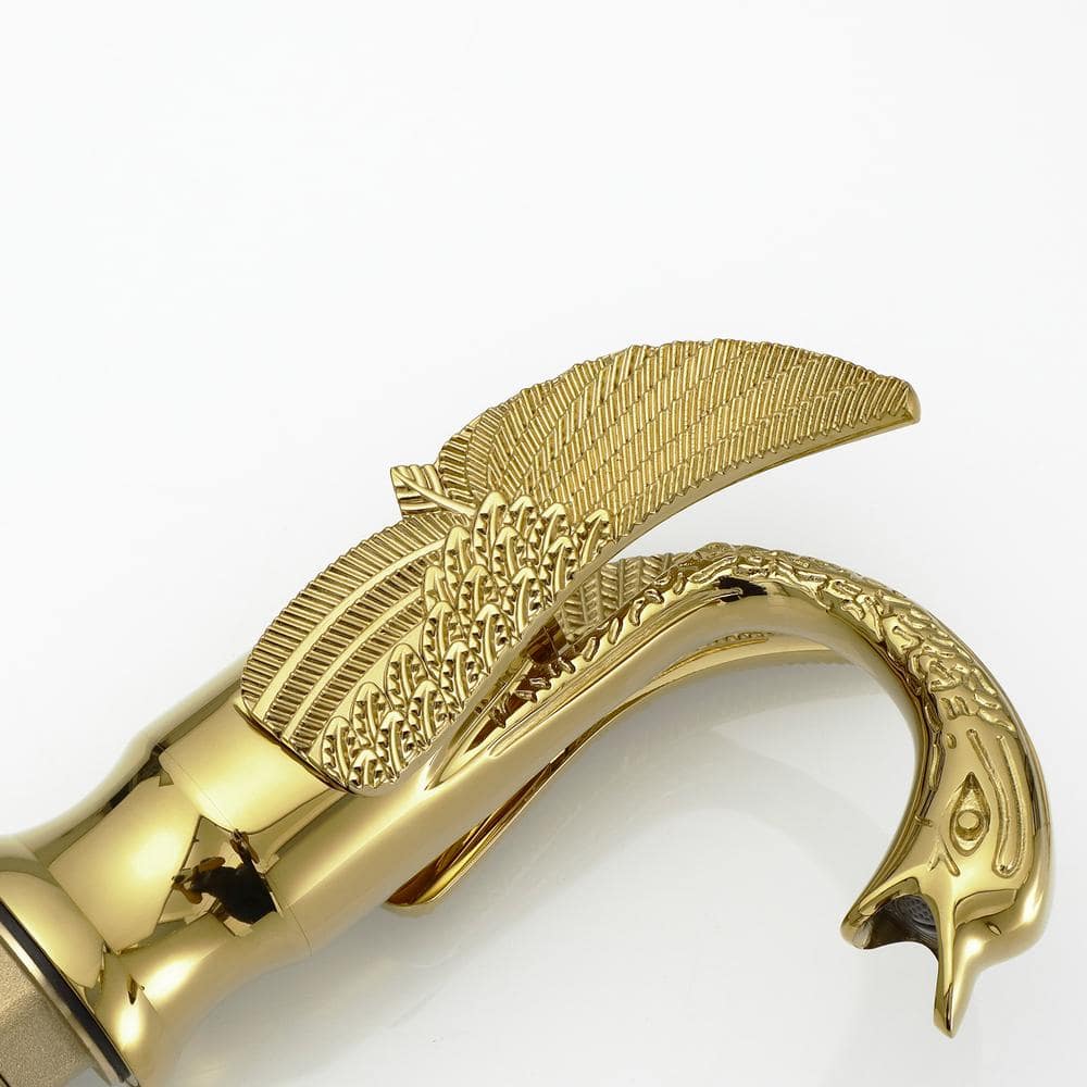 Gold Polished Brass Swan Single Handle Bathroom Faucet