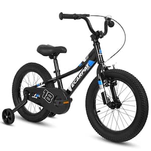 Black Kids' Bike 18 in. Wheels 1-Speed Boys Girls Child Bicycles for 6-9Years with Removable Training Wheels Baby Toys