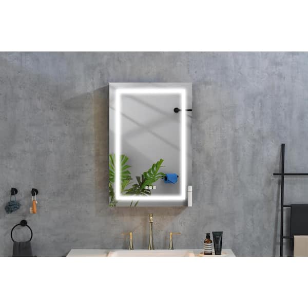 Zeus & Ruta 24 in. W x 36 in. H Large Rectangular Black Aluminium Surface Mount Medicine Cabinet with Mirror and 3x Amplify Mirror