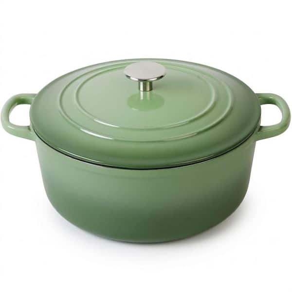 7 Quart Oval Cast Iron Enamel Dutch Oven Pot with Lid Pistachio Green Even Heat for Cooking and Baking