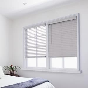 Cut-to-Width Steel Gray Cordless Room Darkening 2.5 in. Distressed Premium Faux Wood Blind - 34 in. W x 72 in. L