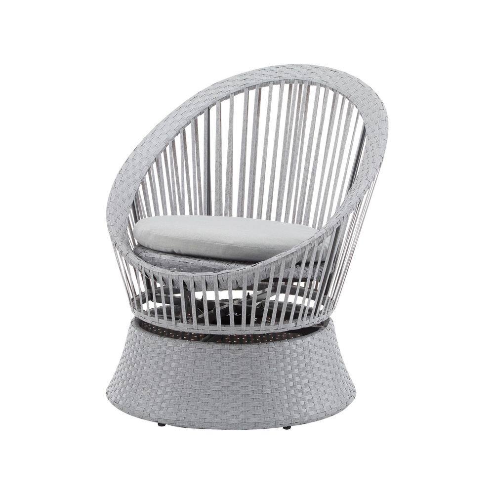26.77 in. W Wicker Outdoor Lounge Chair with Silver Grey Cushion with Ratta