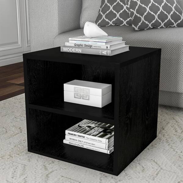 Lavish Home Black Modular Cube End Table with 2-Shelves