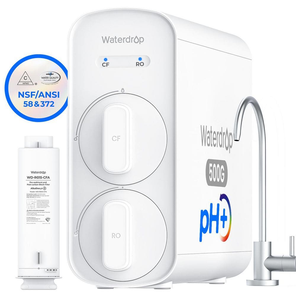 WD G5P500A Alkaline Mineral pH+ Reverse Osmosis Water System 8-Stage 2:1 Pure to Drain, 500GPD Extra 1 G5P500A-CF Filter