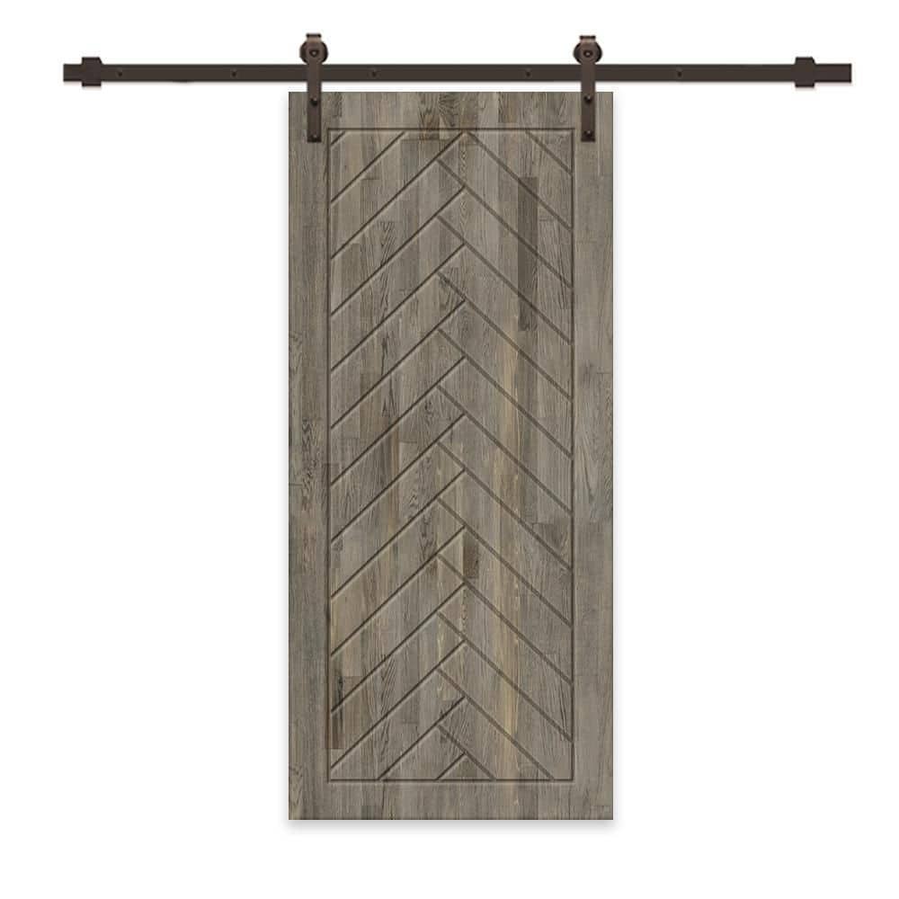 32 in. x 84 in. Weather Gray Stained Pine Wood Modern Interior Sliding Barn Door with Hardware Kit price history on PriceWatchPro