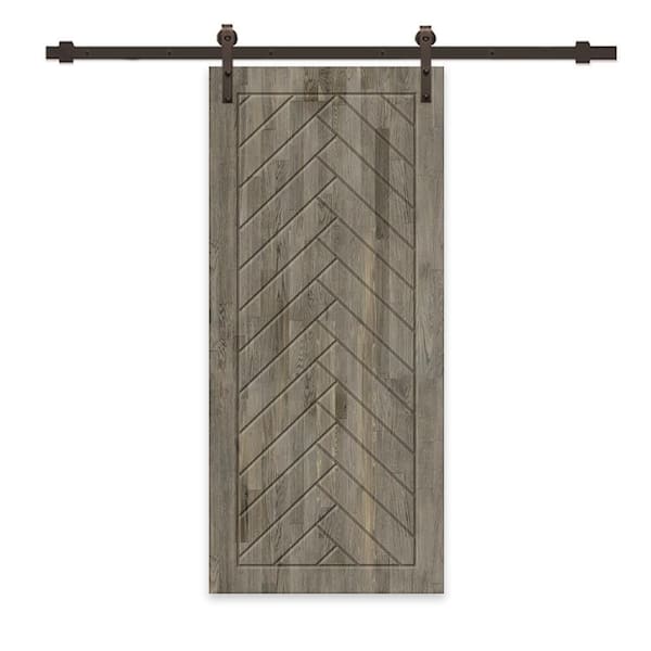 CALHOME 44 in. x 96 in. Weather Gray Stained Pine Wood Modern Interior Sliding Barn Door with Hardware Kit
