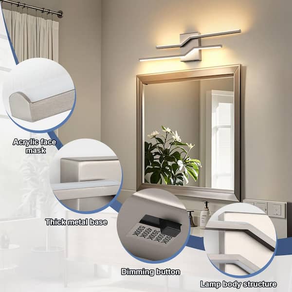 23.62 in. 1-Light Nickel LED Bathroom Vanity-Light Bar with Dimmable and 5-CCT Adjustable Switch