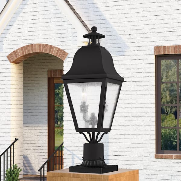 Yorktown 21 in. 2-Light Black Cast Brass Hardwired Outdoor Rust Resistant Post Light with No Bulbs Included