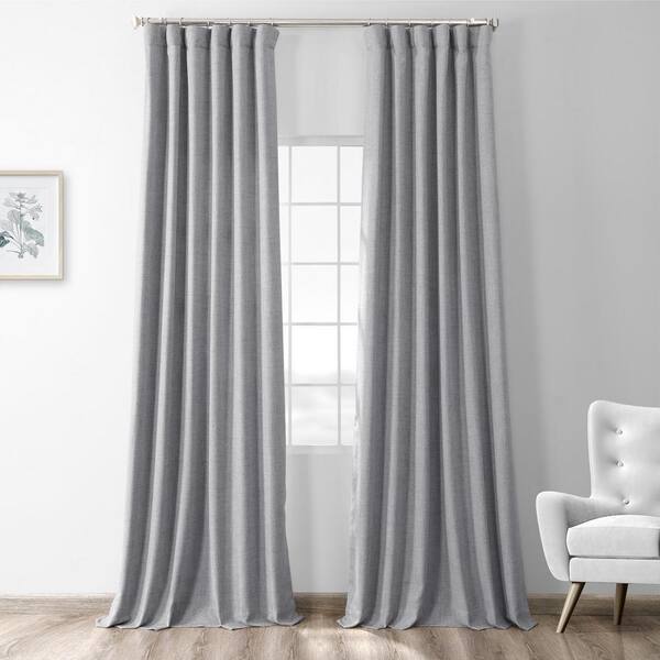 Exclusive Fabrics & Furnishings Steely Grey Solid Room Darkening Curtain - 50 in. W x 108 in. L Rod Pocket with Back Tab Single Window Panel