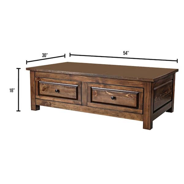 Annabel 54 in. Walnut Large Rectangle Wood Coffee Table with Drawers