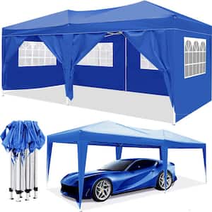 10 ft. x 20 ft. Blue Pop Up Canopy Outdoor Folding Tent with 6 Removable Sidewalls + Carry Bag + 4pcs Weight Bag