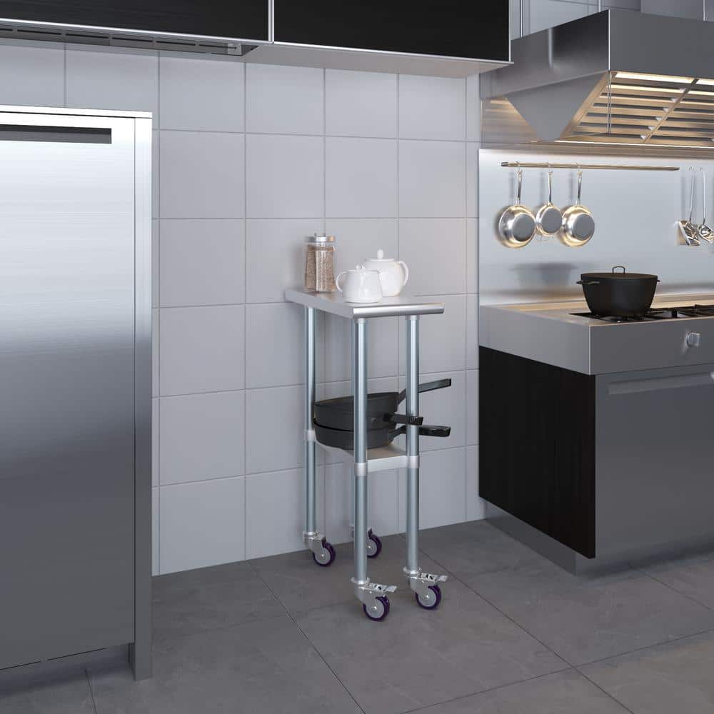 24" Stainless Steel Utility Work Table with Casters and Undershelf