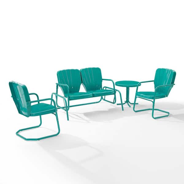 CROSLEY FURNITURE Ridgeland Turquoise 4-Piece Metal Patio Conversation Set
