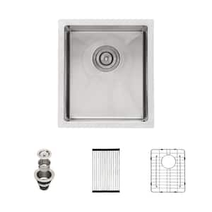 13 in. Undermount Single Bowl 16-Gauge Stainless Steel Bar Sink with Bottom Grid and Strainer