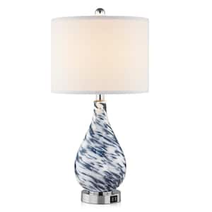Gawronski 24 in. Blue Clear Glass Body Touch Control Table Lamp with 2 USB Sports