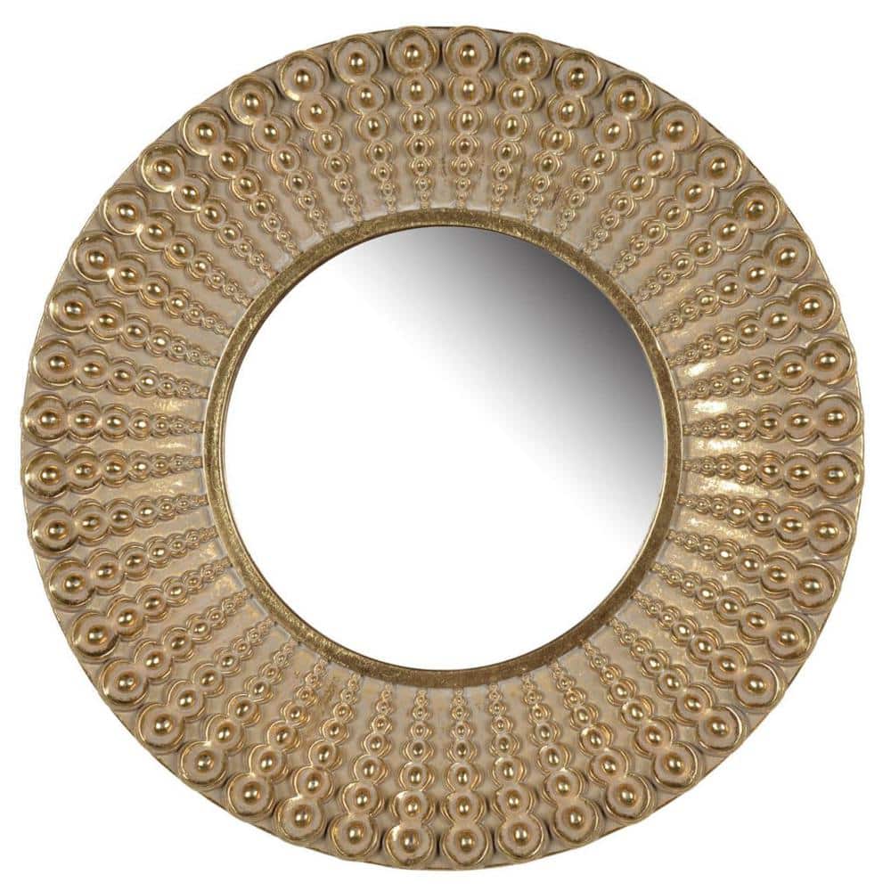 Aubrey 14" Gold Beaded Round Wall Mirror for Elegant Spaces