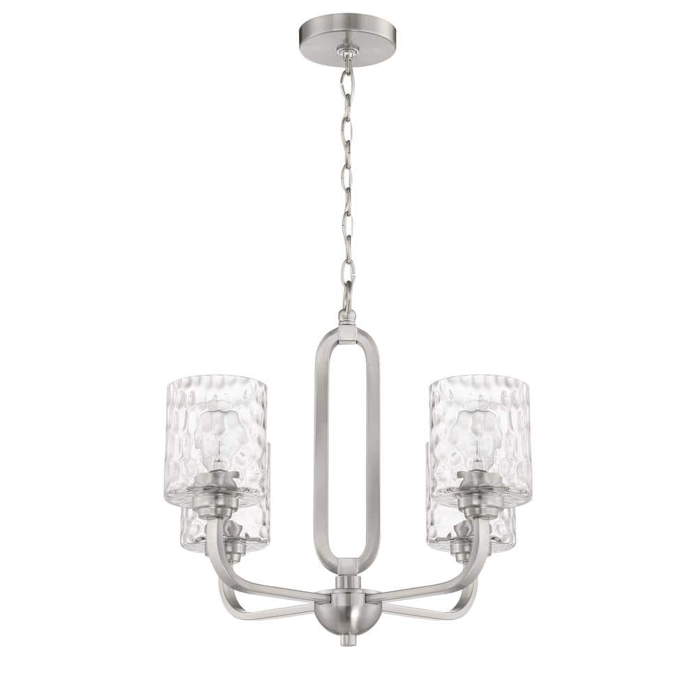 Elegant Brushed Nickel 4-Light Chandelier with Crystal Clear Hammered Glass