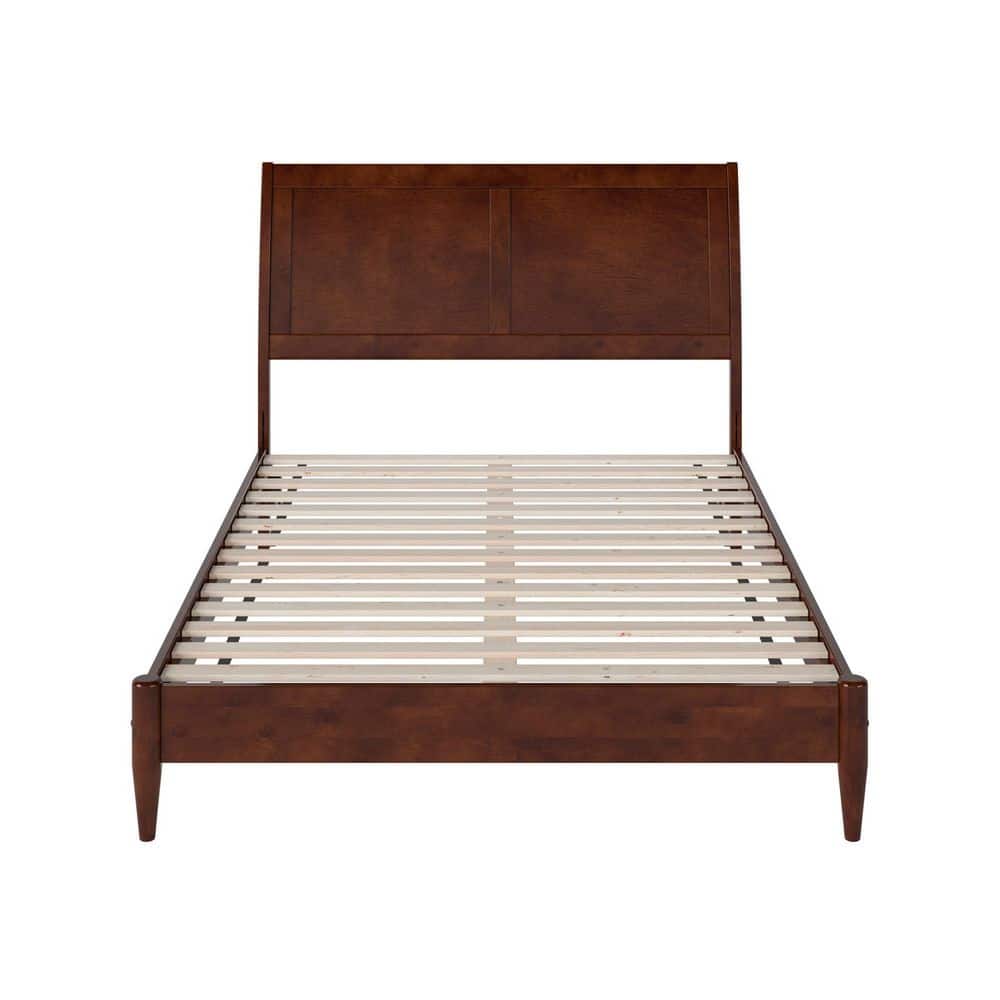 Valencia Walnut Full Sleigh Wood Platform Bed with Slats