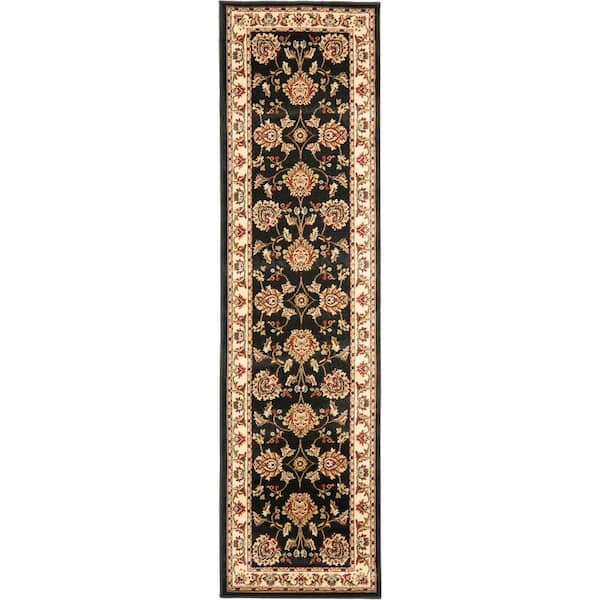 Lyndhurst Black/Ivory 2 ft. x 12 ft. Border Floral Geometric Runner Rug