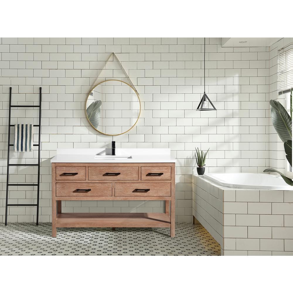 Betty Weathered Brown Solid Wood Bathroom Vanity with Quartz Top