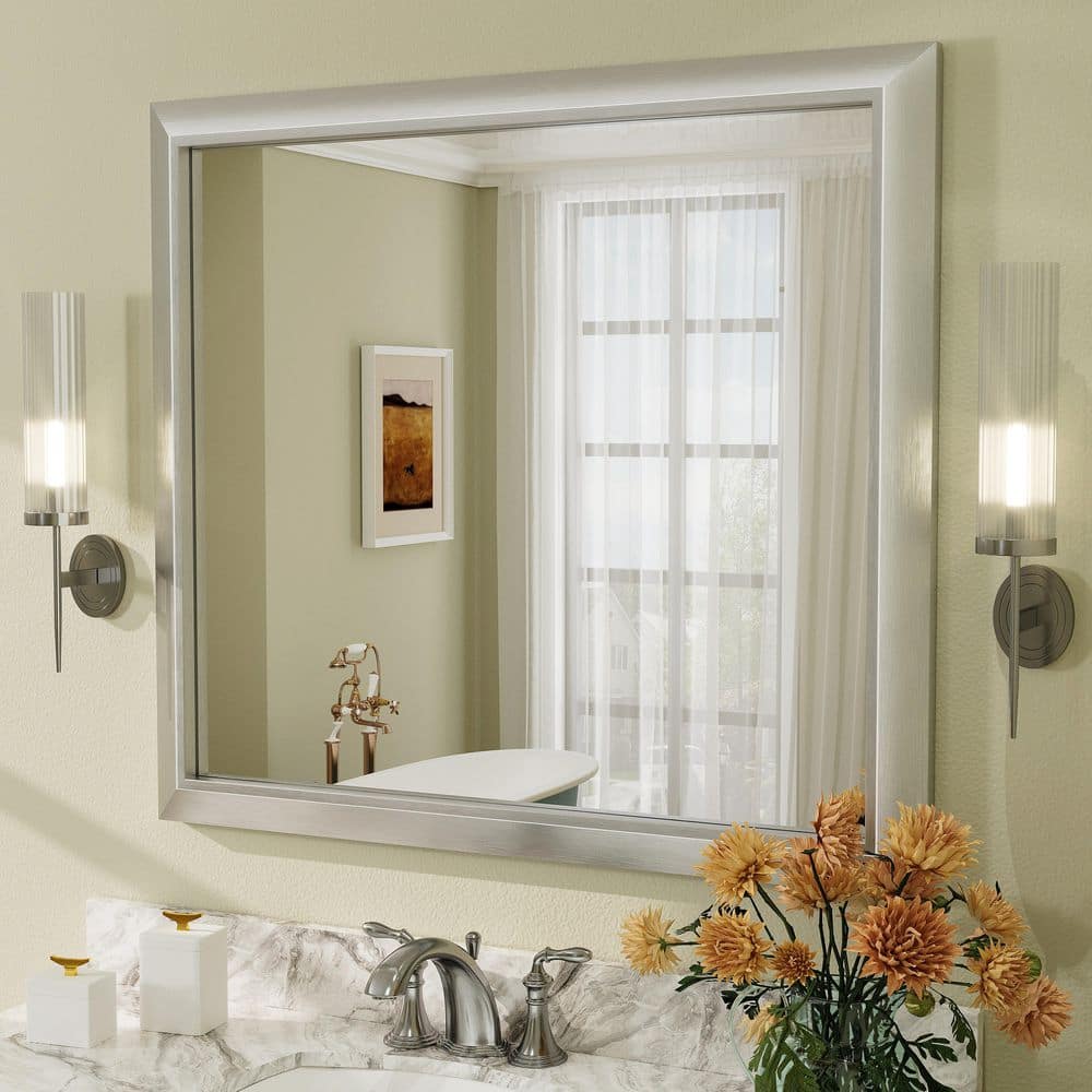 40 in. W x 36 in. H Rectangular Aluminum Alloy Framed and Tempered Glass Wall Bathroom Vanity Mirror in Brushed Silver price history on PriceWatchPro