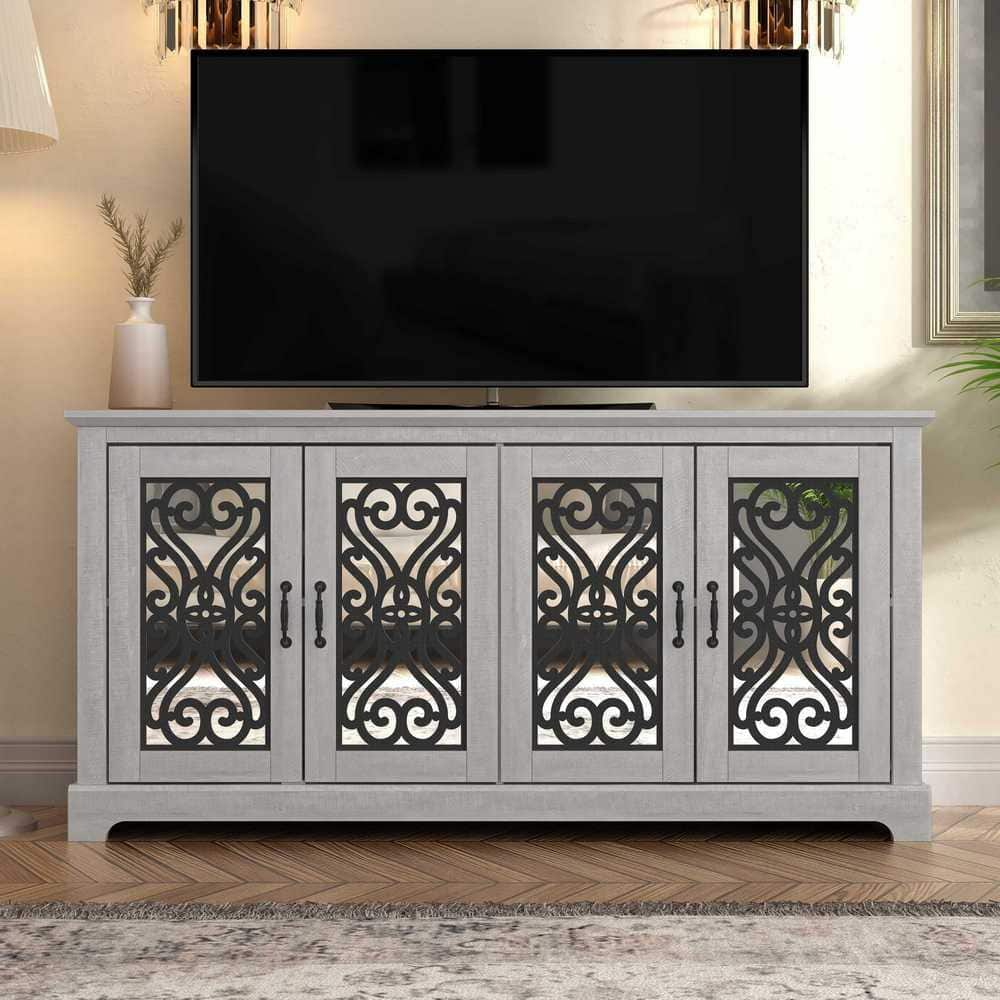 Calidia 59.1 in. Dusty Gray Oak with Gray Stone 4 Door TV Stand Fits TV's up to 65 in -  GALANO, SH-DIPU19793GTU