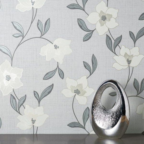 Larson White Floral Non-Pasted Vinyl Matte Wallpaper