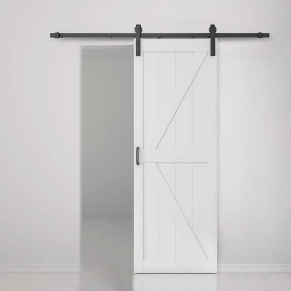 CALHOME 30 in. x 84 in. K Series Ready To Assemble White Painted DIY MDF Interior Sliding Barn Door with Hardware Kit and Handle