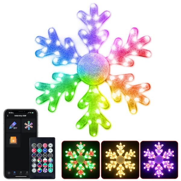 AVATAR CONTROLS 31.5 in. Big Snowflake Smart Lights Sparkleing DIY Color Changing Remote App Control 78 LED Prelit Window Hanging Lights