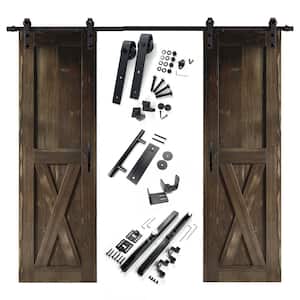 22 in. x 84 in. X-Frame Ebony Double Pine Wood Interior Sliding Barn Door with Hardware Kit Non-Bypass