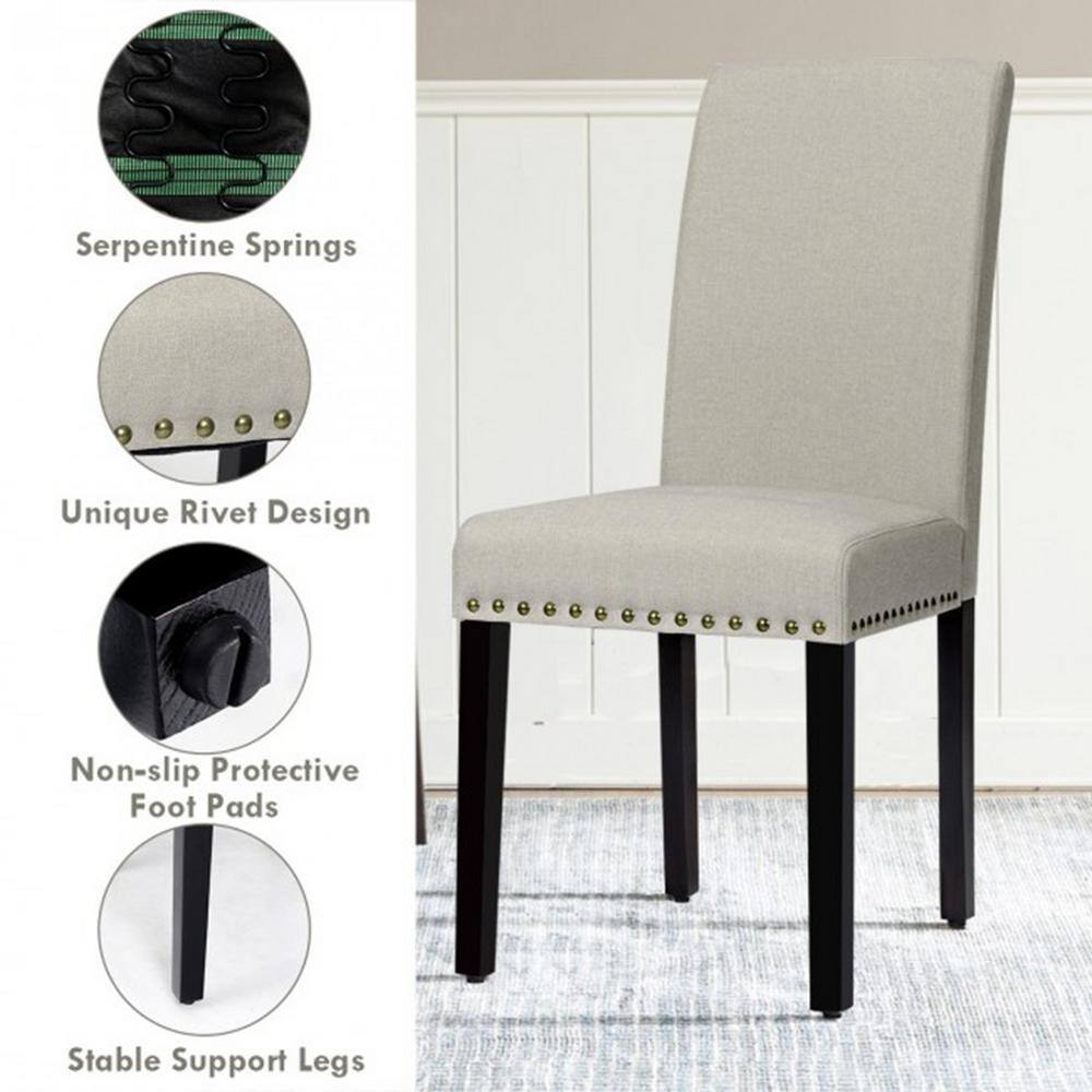 Light Sage Linen Upholstered Parsons Side Chair Set with Wood Legs
