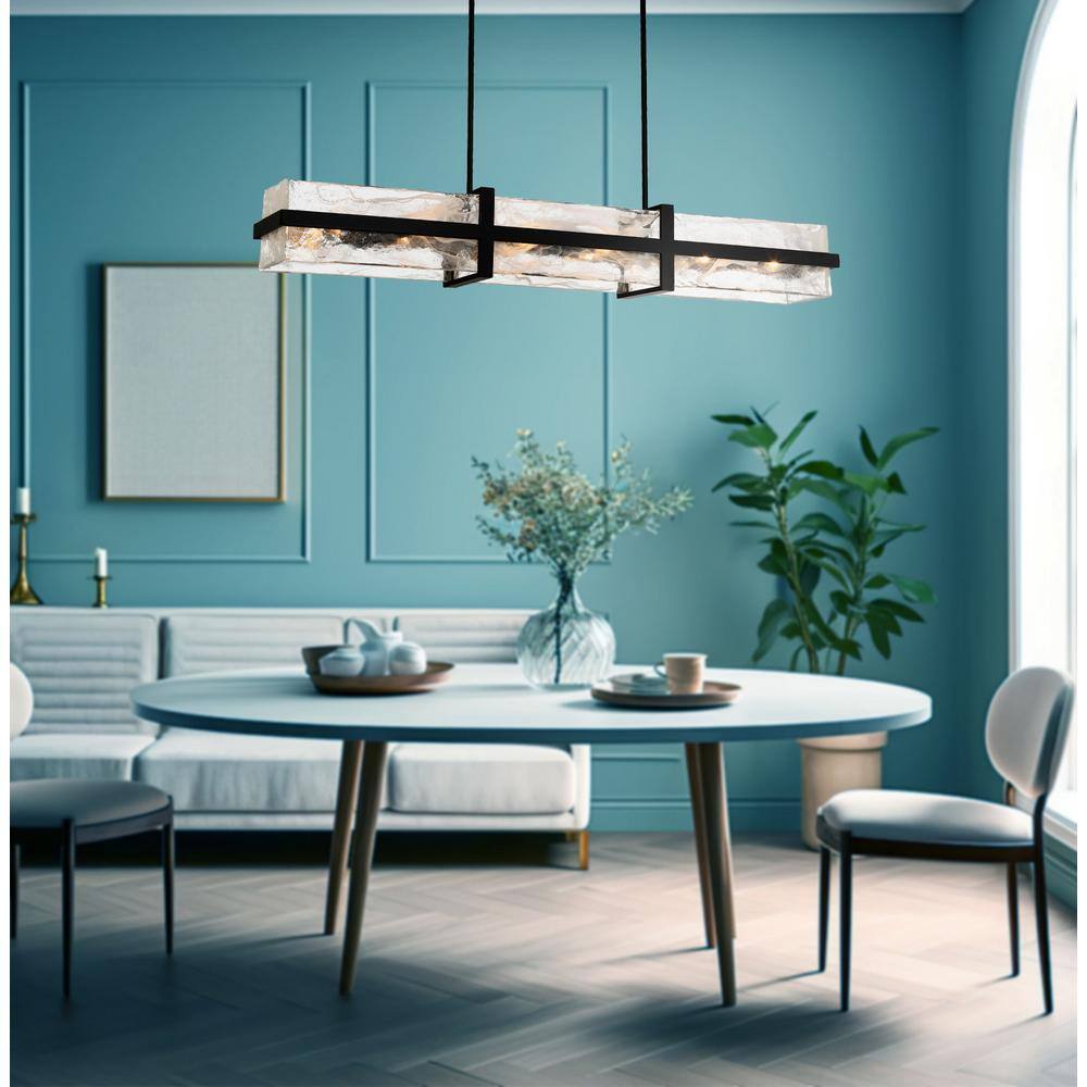 Coal and Cloud Glass 12-Light Linear Chandelier