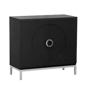 34 in. W x 15.5 in. D x 31.9 in. H Black Linen Cabinet Storage Cabinet with Solid Wood Veneer and Metal Leg Frame