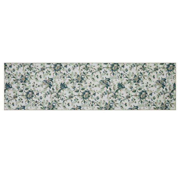 Laura Ashley Edita's Garden Floral Chenille Beige 2 ft. x 6 ft. Polyester Runner Rug