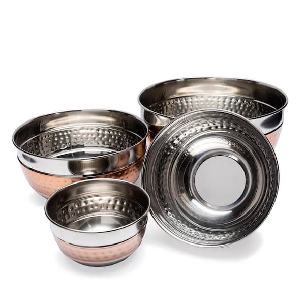 LEXI HOME 4-Piece Premium 2-Tone Stainless Steel Hammered Mixing Bowl Set