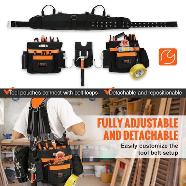 VEVOR Black Tool Belt 32 Pockets Nylon Heavy Duty Tool Pouch Bag for Electrician, Carpenter, Handyman, Woodworker