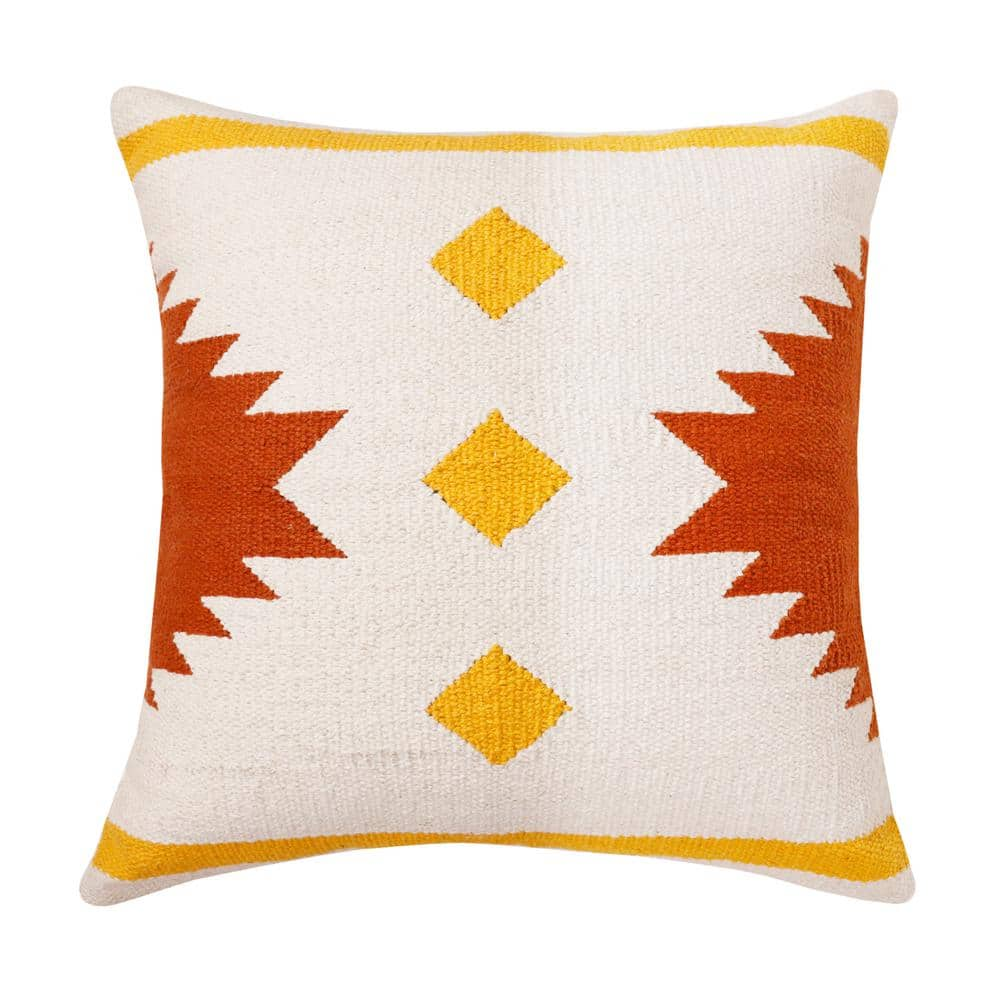 Evette Rios Southwestern White Yellow Red Orange Woven Geometric 20 in. x 20 in. Indoor Throw Pillow 7770A6184D9348 The Home Depot