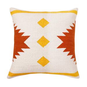 Southwestern White/Yellow /Red/Orange Woven Geometric 20 in. x 20 in. Throw Pillow