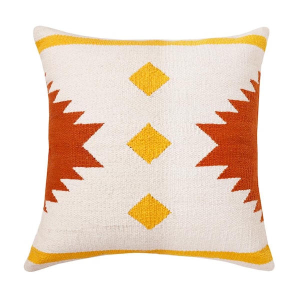 LR Home Southwestern White/Yellow /Red/Orange Woven Geometric 20 in. x 20 in. Throw Pillow