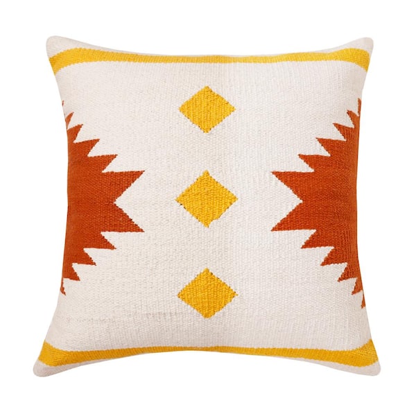 Unbranded Southwestern White/Yellow /Red/Orange Woven Geometric 20 in. x 20 in. Indoor Throw Pillow
