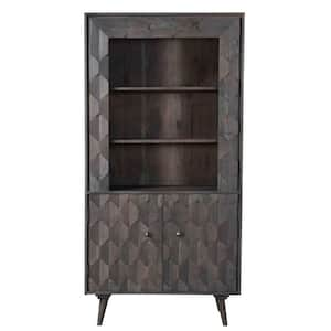 70 in. Tall Gray Wood 3 Shelf Standard Bookcase with Doors