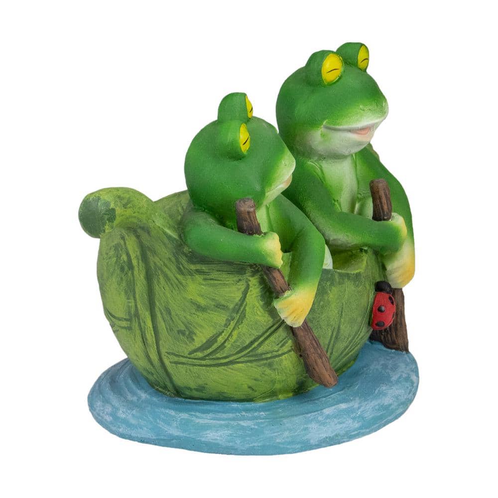 Green Polyresin Frogs on Lily Pad Garden Statue