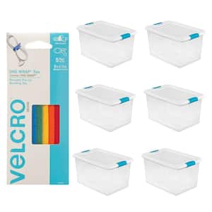 64 qt. Plastic Ultra Latch Storage Box in Clear, 6-Pack, w/ Velcro Reusable Wire, 5-Pack