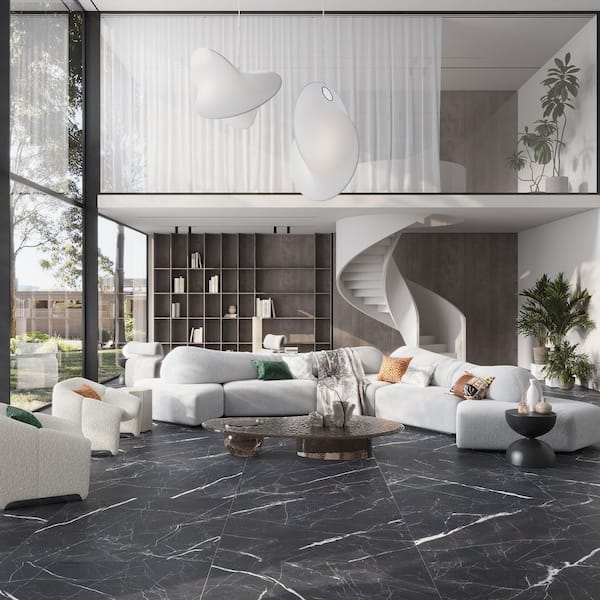 Splendor 48 in. x 48 in. Matte Charcoal Black Porcelain Sqaure Veining Large Format Tile (15.5 sq ft/case)-1 Pack