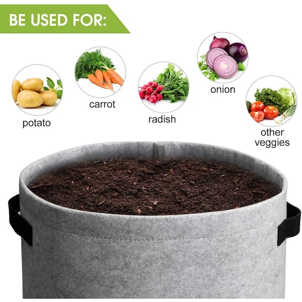10 gal. Grey and Black Potato Grow Bags with Flap Lid, with Handles and Harvest Window (4-Pack), Black/ Grey