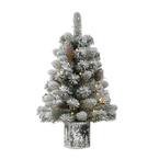 Pre-Lit 2 ft. Flocked Table Top Artificial Christmas Tree in Metal Pot, Green