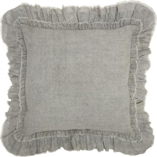 HomeRoots Light Gray Solid Polyester 24 in. x 24 in. Throw Pillow