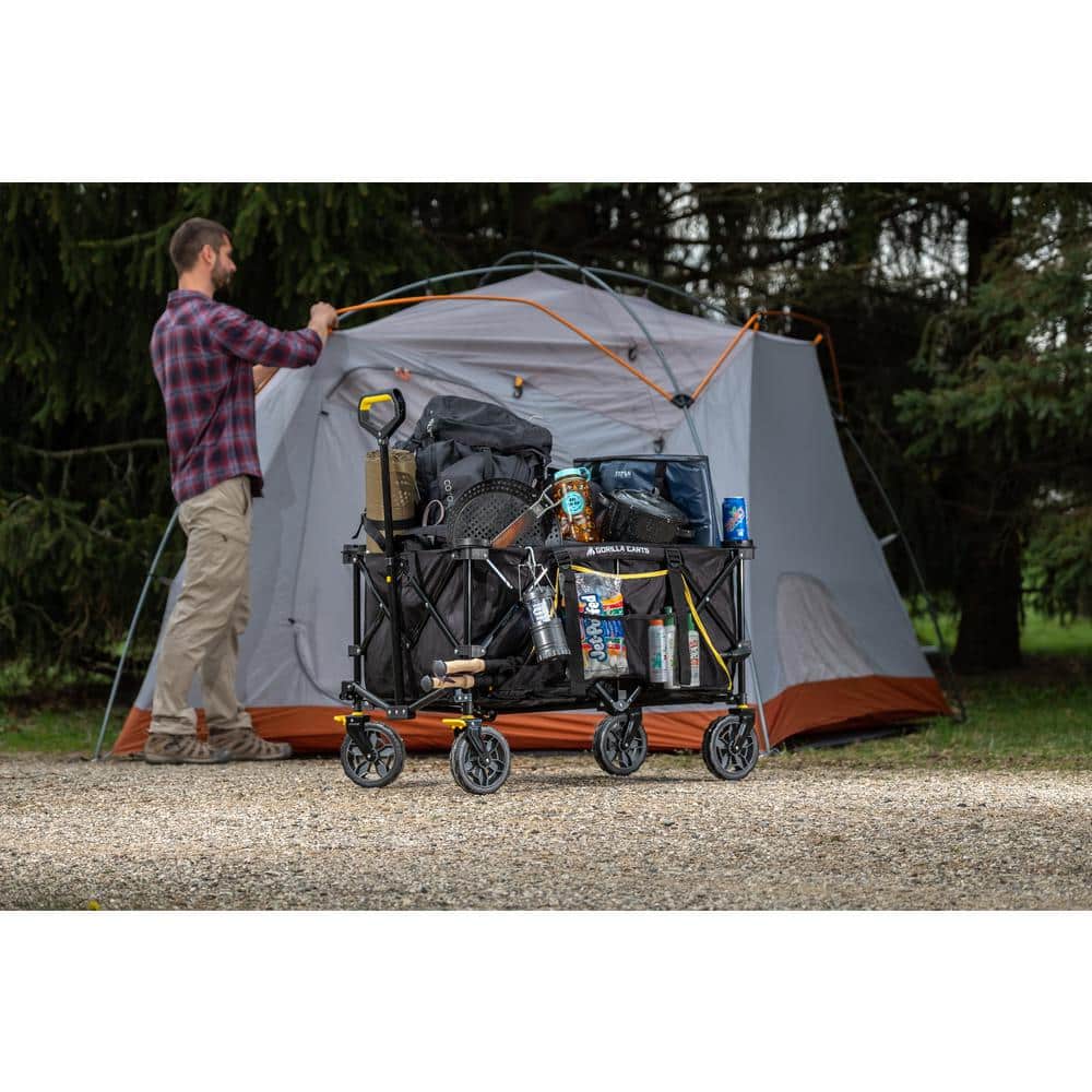 Black Steel Frame Collapsible Utility Wagon with Polyester Deck
