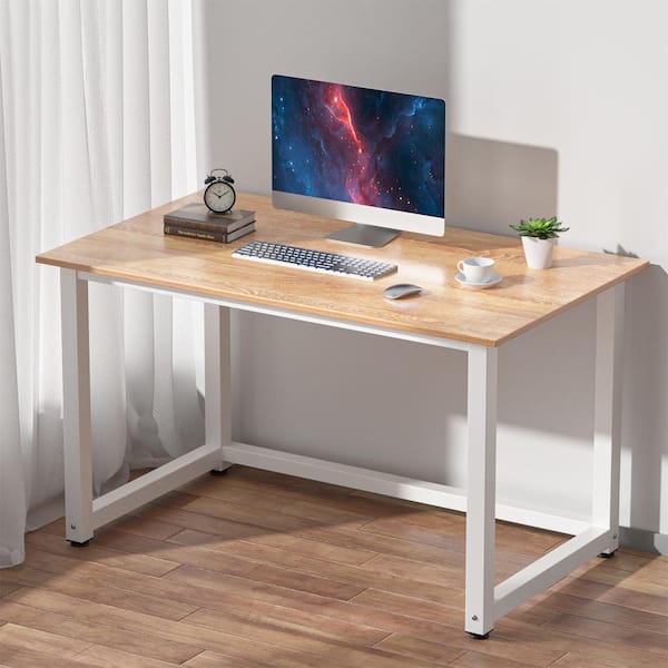 DOUXLIFE 43.31 in. Rectangular Oak/White Computer Desk Writing Desk for Home Office