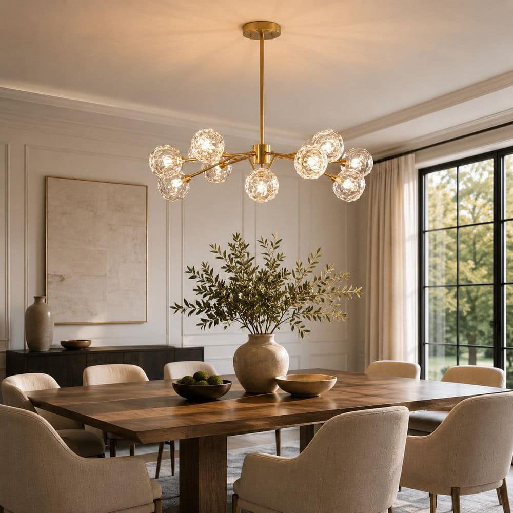 chandelierデスク YANSUN 12-Light Modern Brass Sputnik Chandelier with Faceted